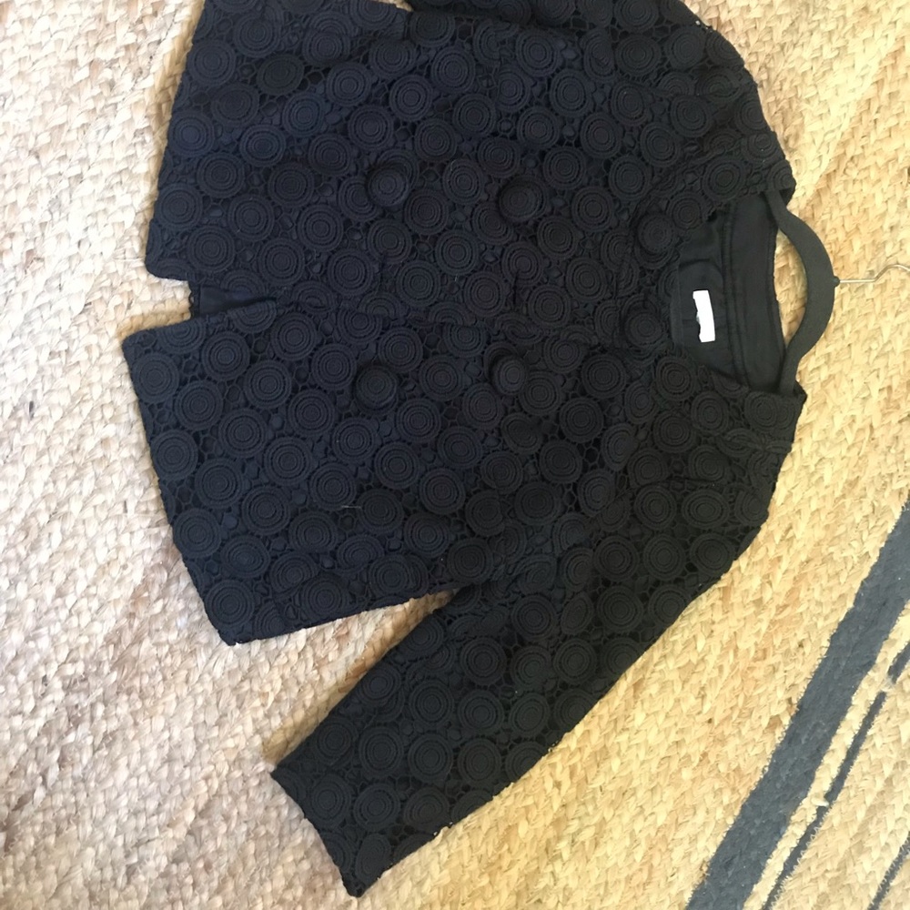 Black macrame dress jacket from Shoshanna.